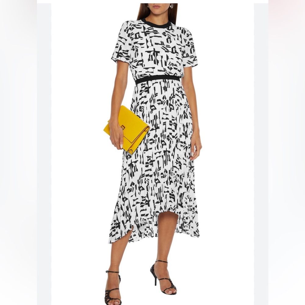 ❤️ Maje Rosyla Print Crew-Neck Pleated Skirt Crepe Dress size 38